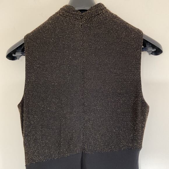 Lauren Ralph Lauren Black Gold Metallic Embellished Glittery Ruffle Dress Sz 12 - Picture 10 of 16